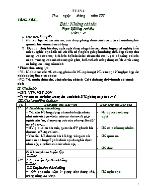 Giáo án môn Tiếng Việt Lớp 2 (Chân trời sáng tạo) - Tuần 4